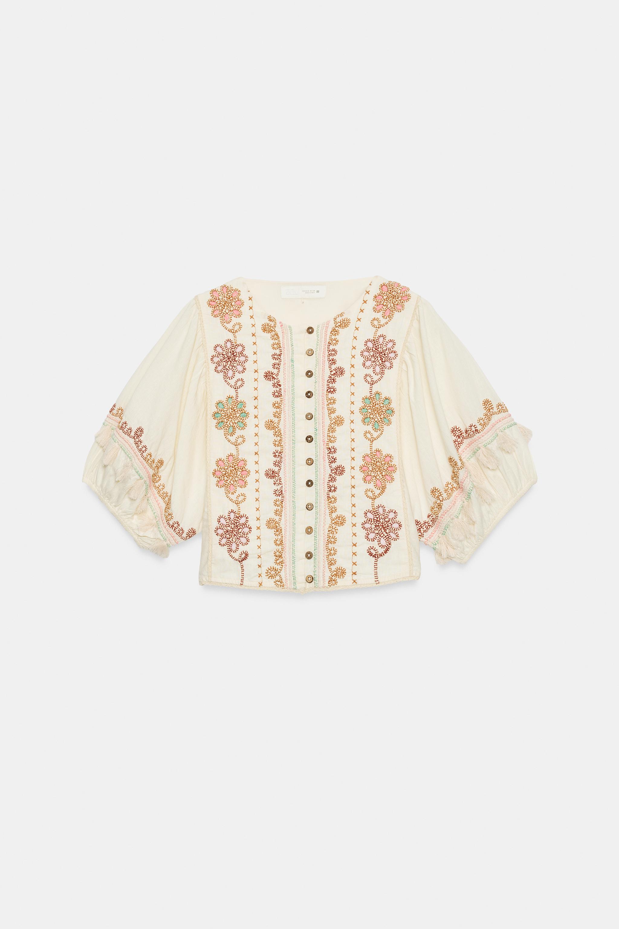 EMBROIDERED FRINGE BLOUSE